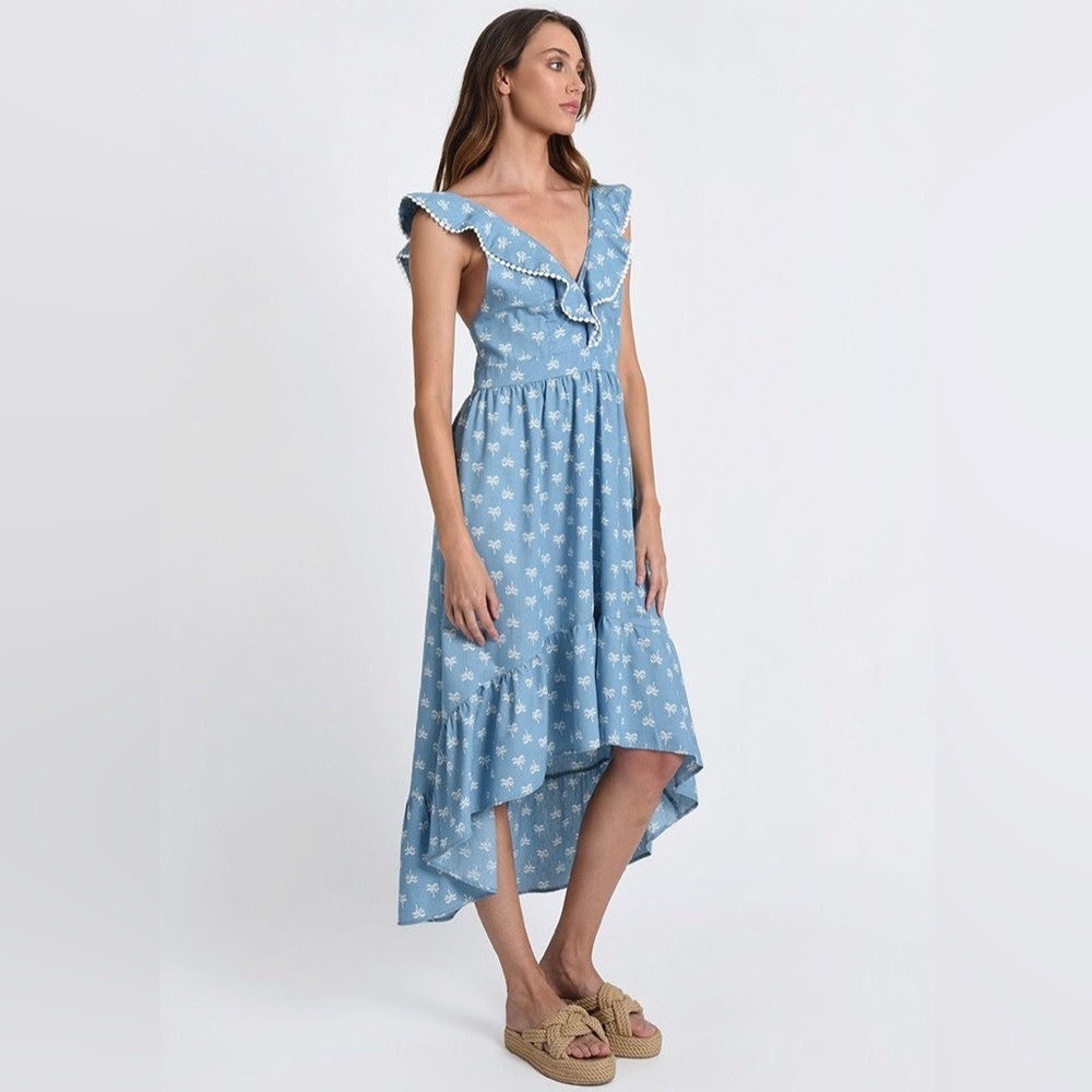 Molly Bracken High Low Dress w/ Ruffle Sleeve Detail - Blue Size Medium